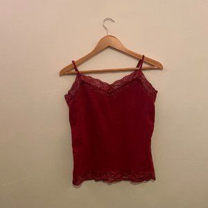 Van Heusen Pink Tank Top with Lace Trim; M